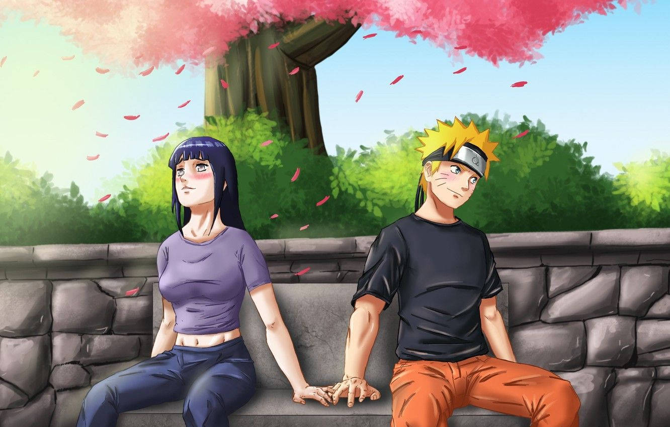 Ζωντανό Naruto και Hinata Κάτω από Ανθισμένες Κερασιές Ταπετσαρία