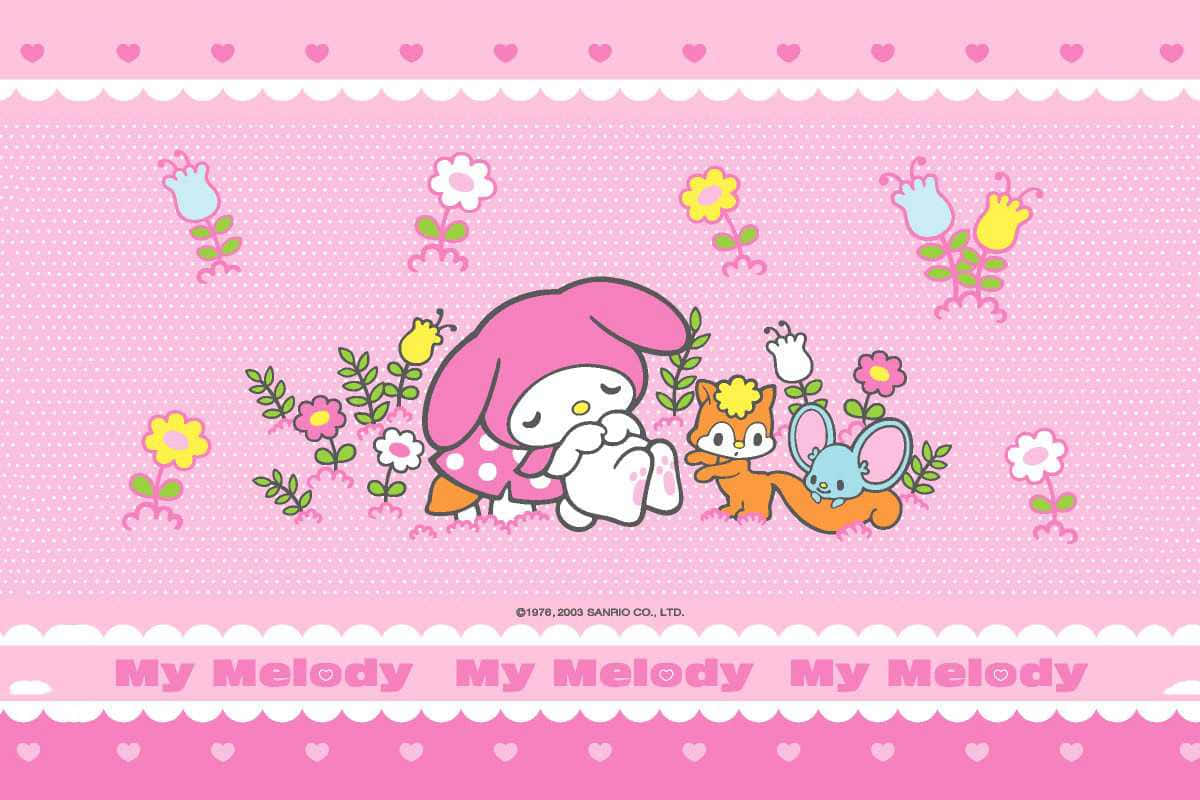 Η My Melody κοιμάται σε επιτραπέζια ταπετσαρία με λουλούδια Ταπετσαρία