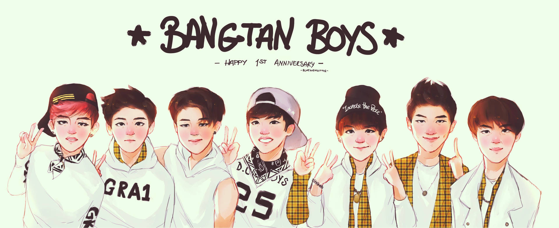 Fan art των BTS σε χαριτωμένο φόντο. — Bts Ταπετσαρία