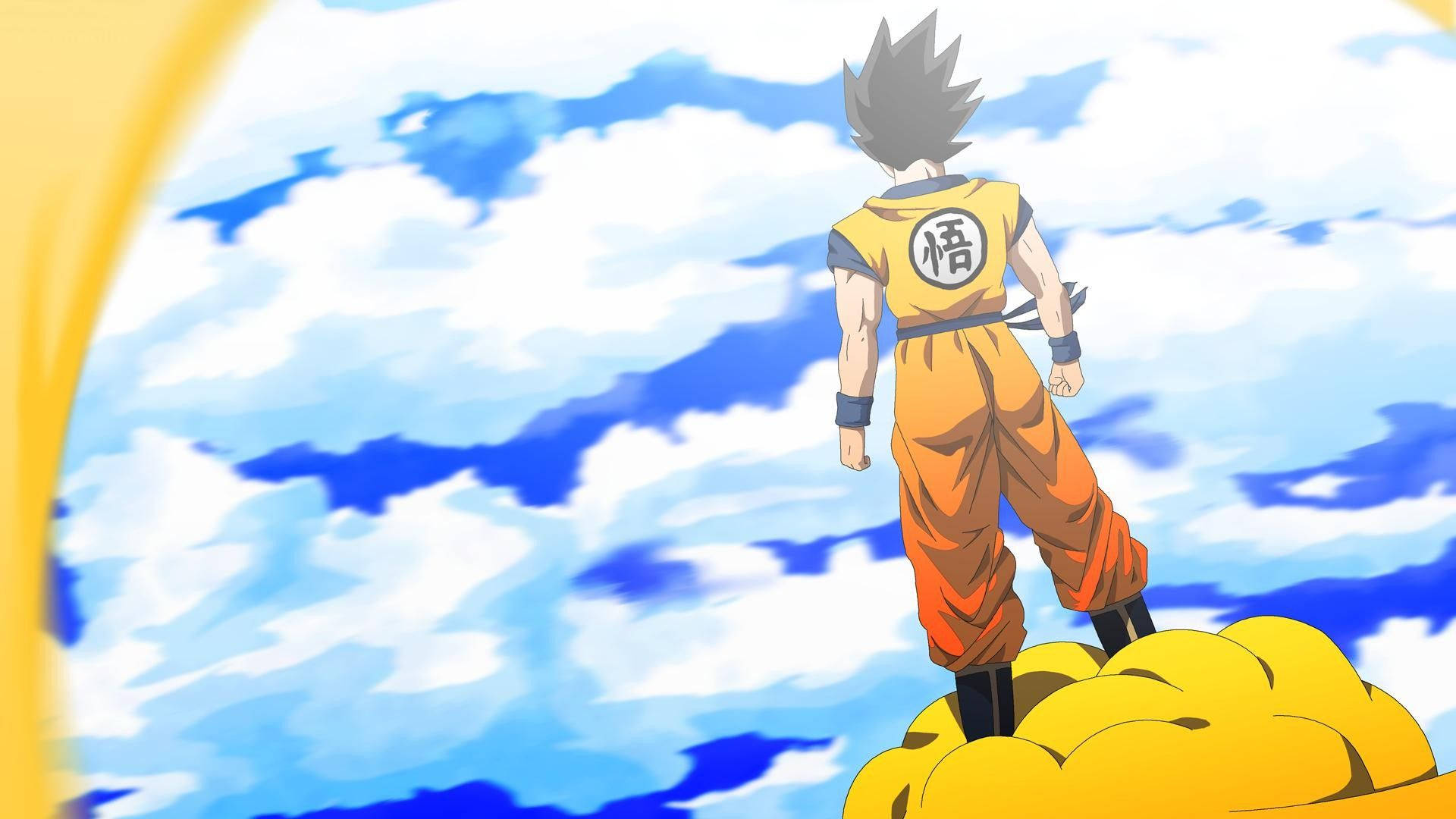 Dragon Ball Z να στέκονται σε ένα κίτρινο σύννεφο κοιτάζοντας τον πλανήτη Namek, ο χαρακτήρας super saiyan δημοφιλούς anime. — Dragon ball super GIF Ταπετσαρία