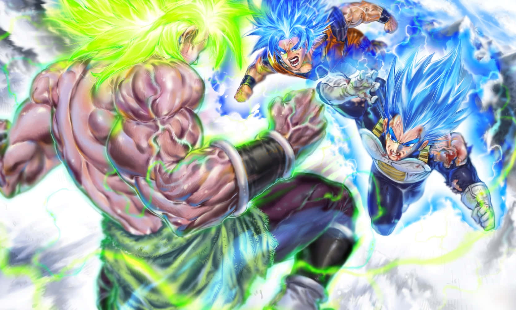 Η μάχη του Goku και του Vegeta εναντίον του Broly στο Dragon Ball Super Broly. Ταπετσαρία