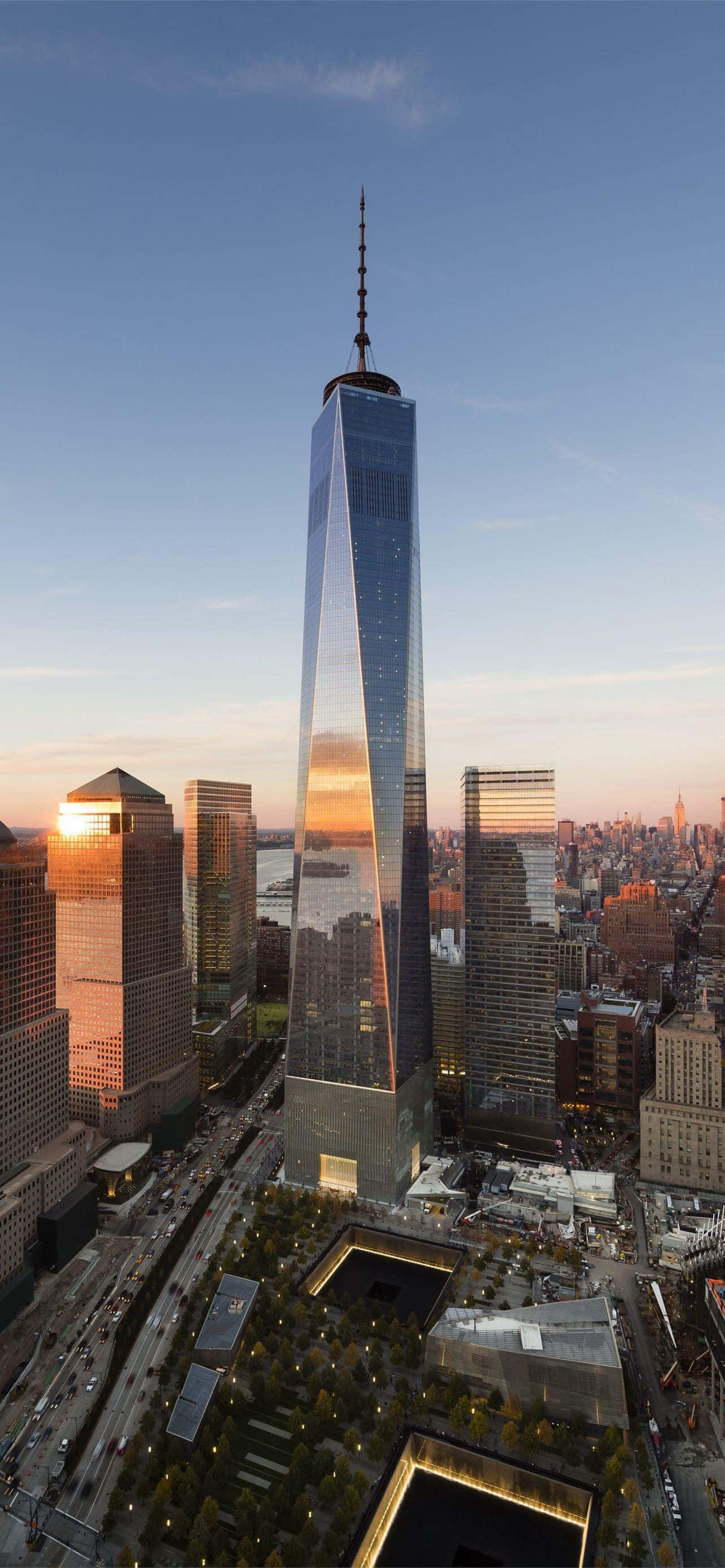 Ηλιοβασίλεμα Freedom Tower Λήψη από Ψηλή Γωνία Ταπετσαρία