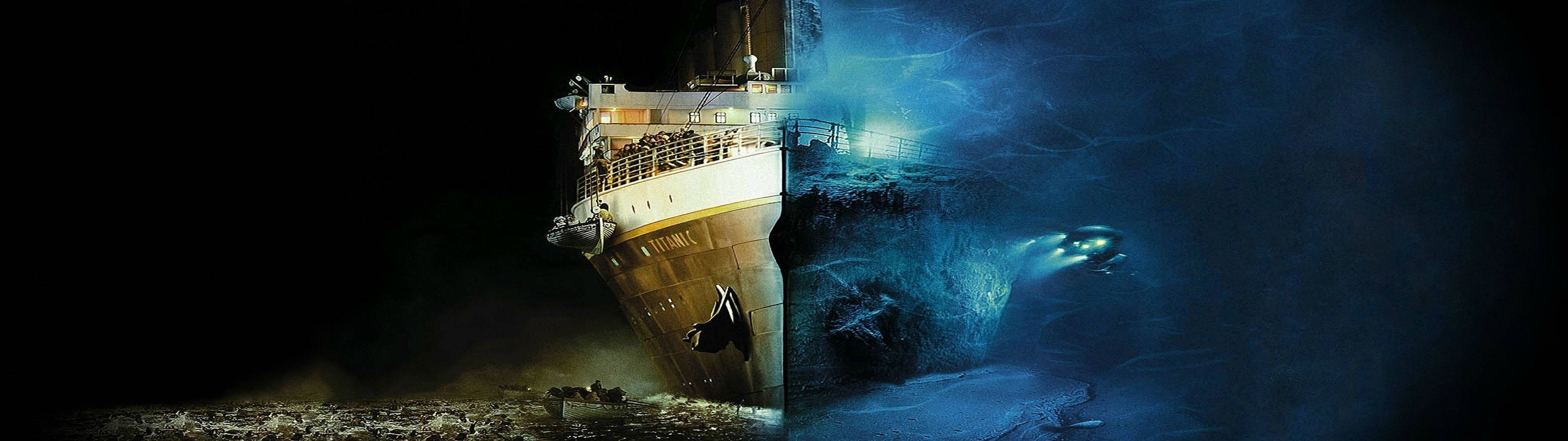 Ταπετσαρία διπλής οθόνης του Τιτανικού πάνω και κάτω από τη θάλασσα — Δύο οθόνες GIF Ταπετσαρία