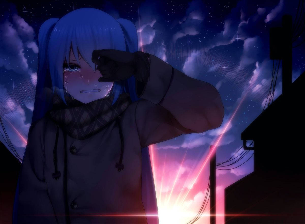 Θλιμμένη Anime Κοπέλα στο Ηλιοβασίλεμα Αισθητική Ταπετσαρία