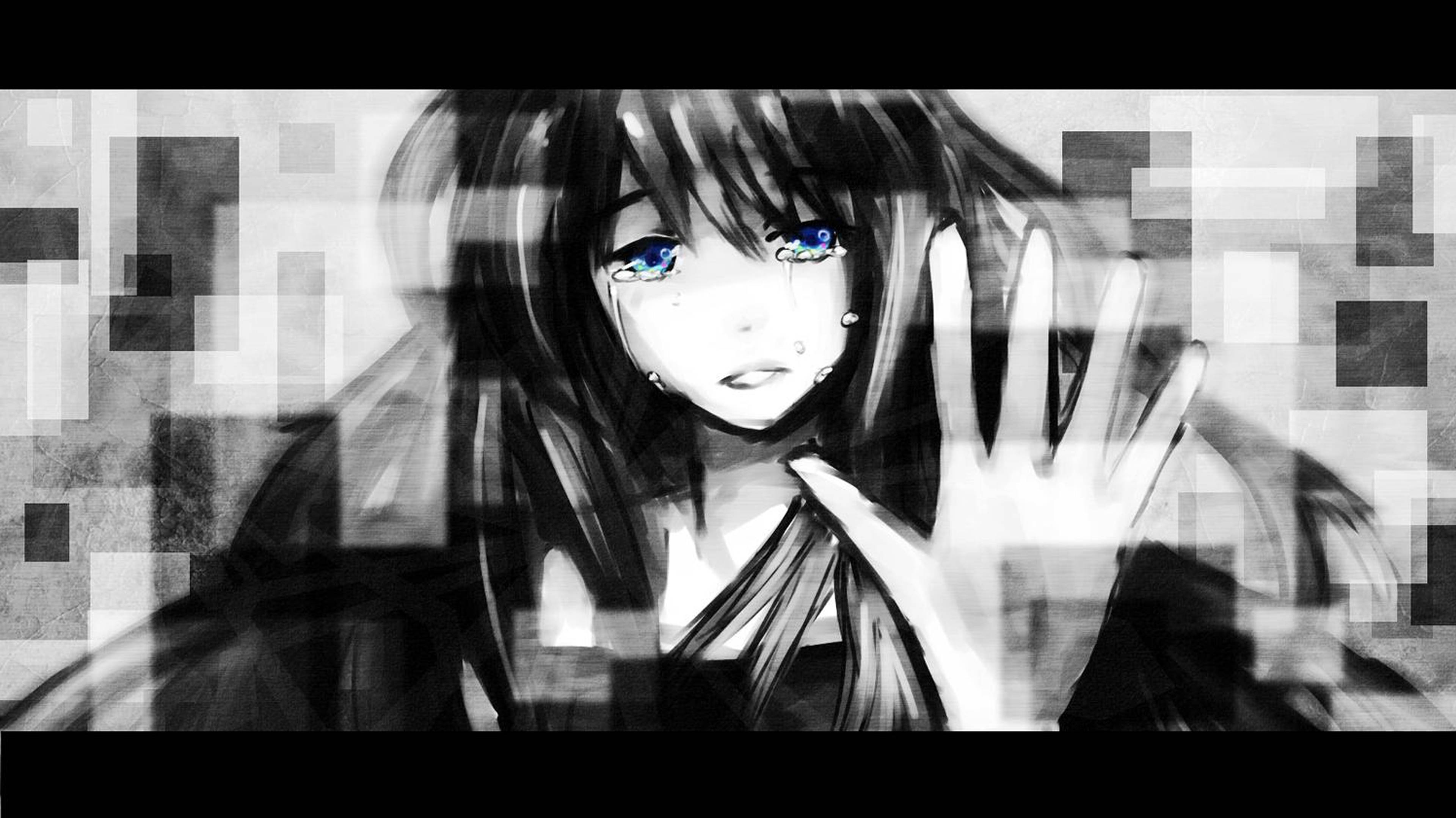Θλιμμένο anime κορίτσι 4K που κλαίει και σηκώνει το χέρι Ταπετσαρία