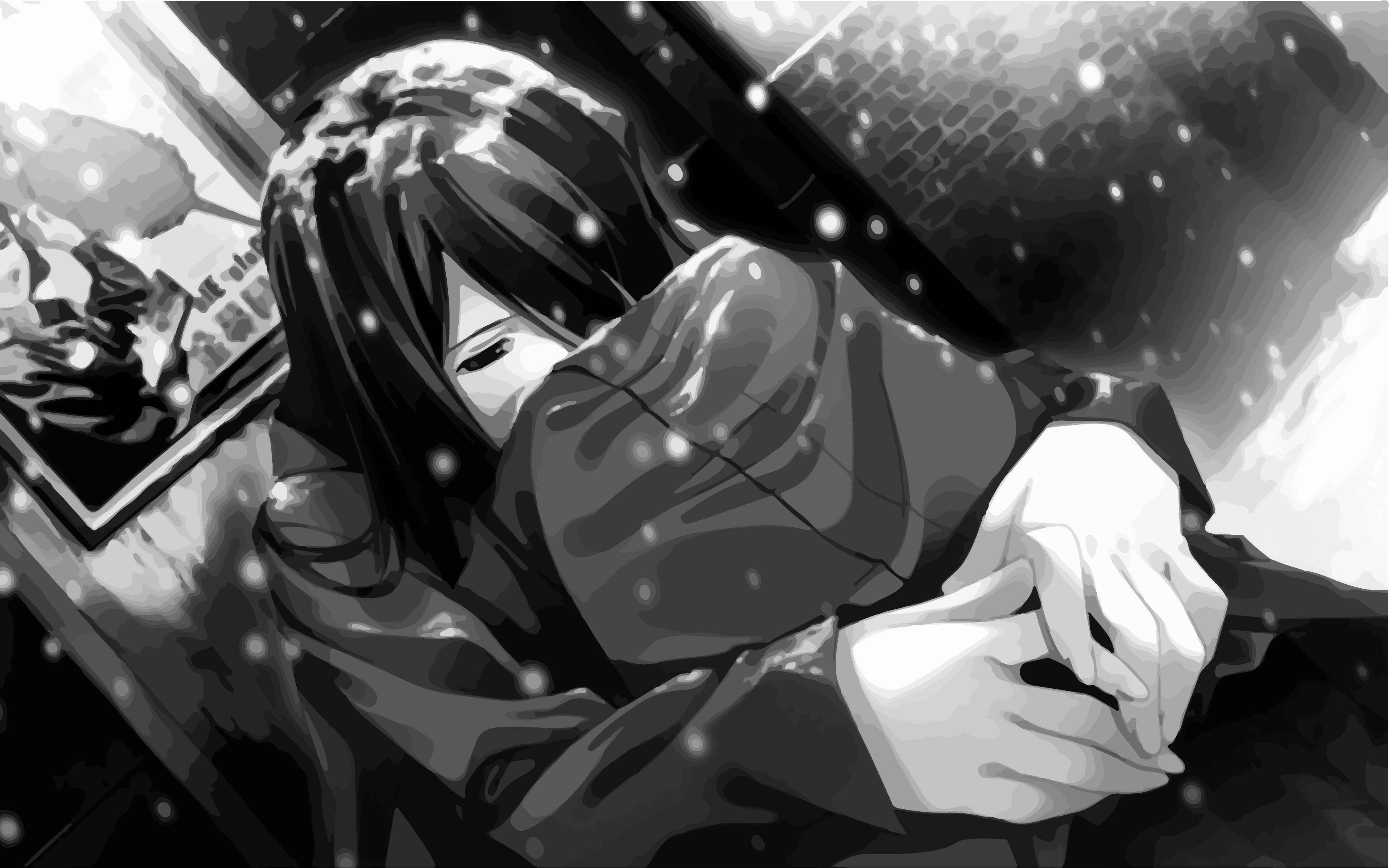 Θλιμμένο Anime Κορίτσι που Κλαίει Ασπρόμαυρο Desktop — Λυπημένο anime GIF Ταπετσαρία