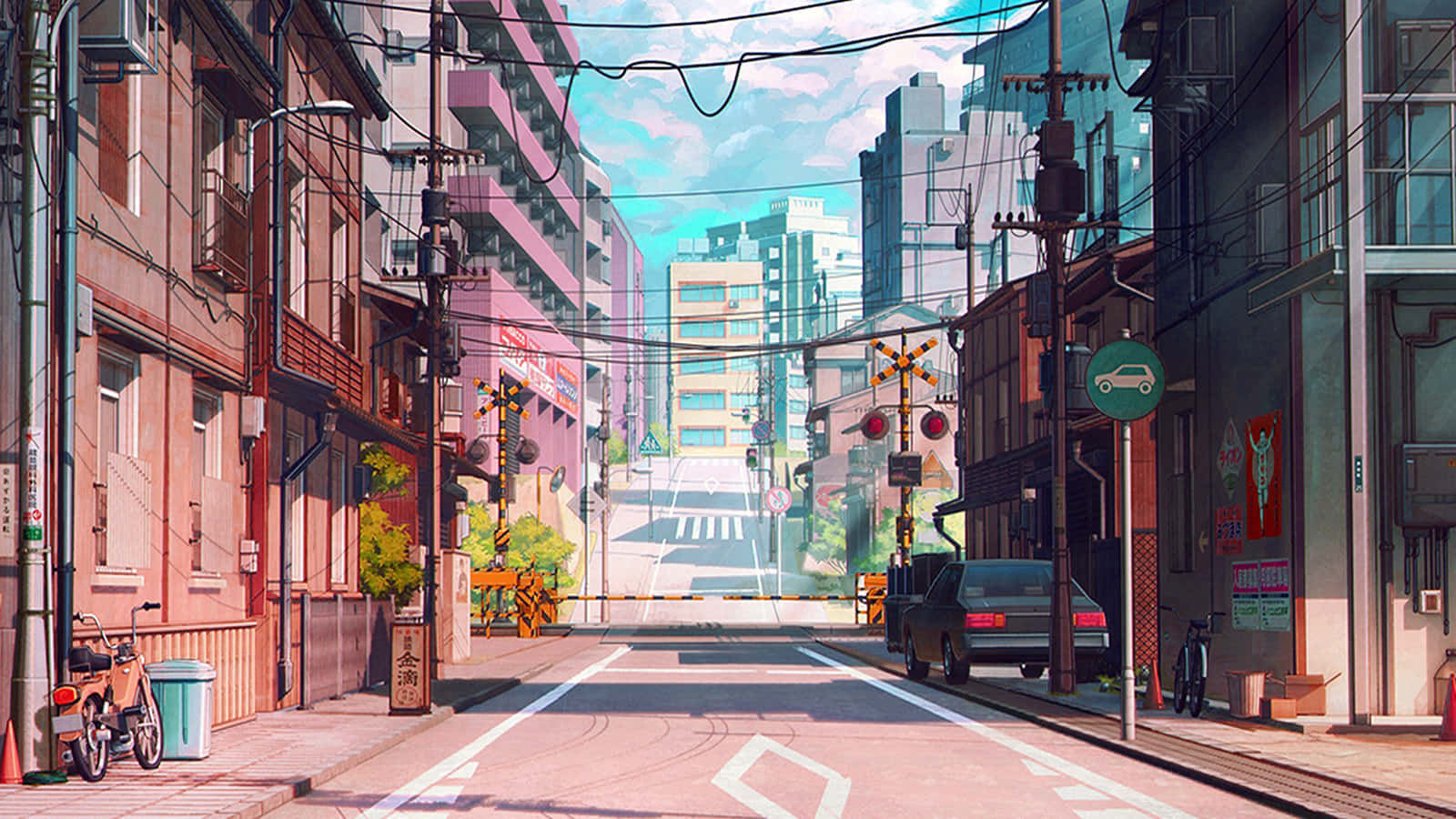 Ιαπωνική Anime Πόλη Δρόμος — Ανιμέ πόλη GIF Ταπετσαρία