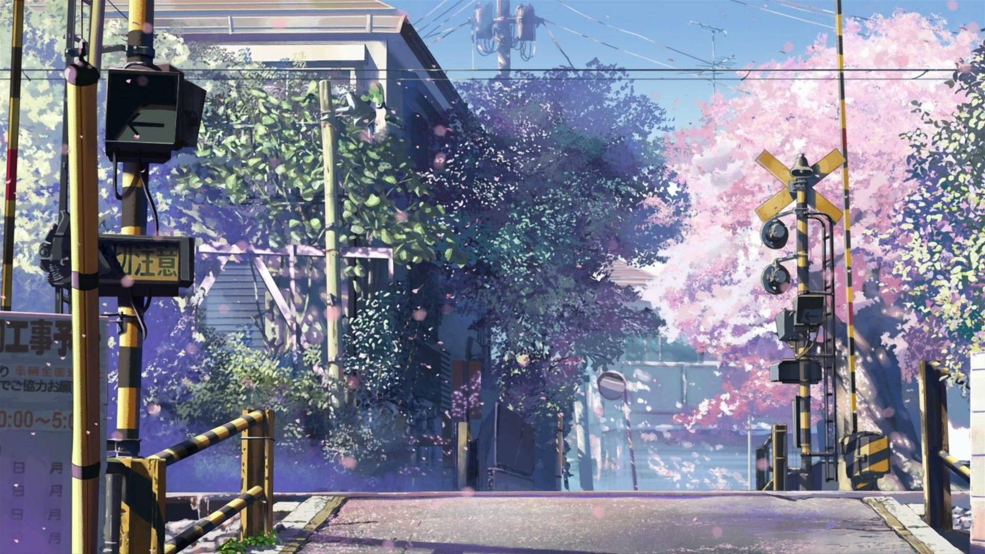Ιαπωνική Πόλη Anime Άνοιξη Ταπετσαρία