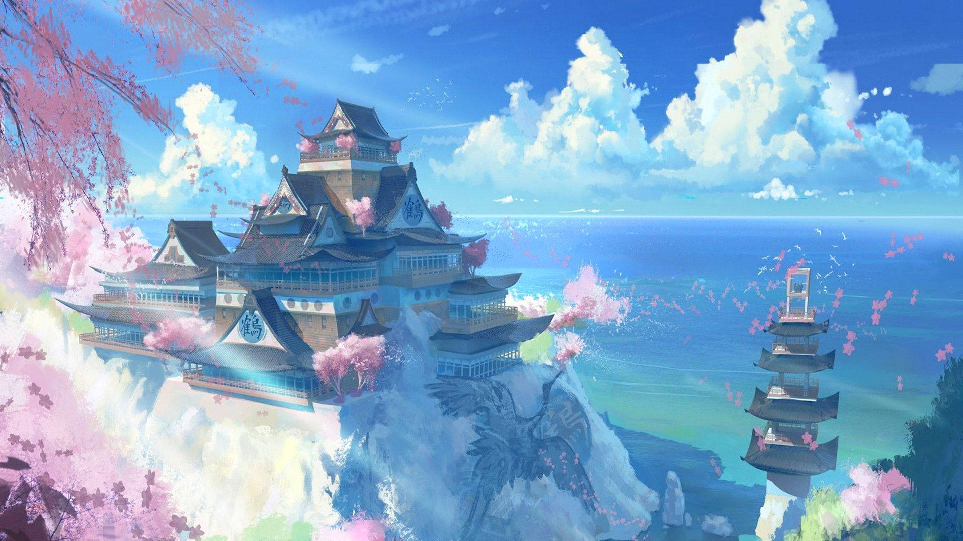 Ιαπωνικό Κάστρο Τοπίο Anime Ταπετσαρία