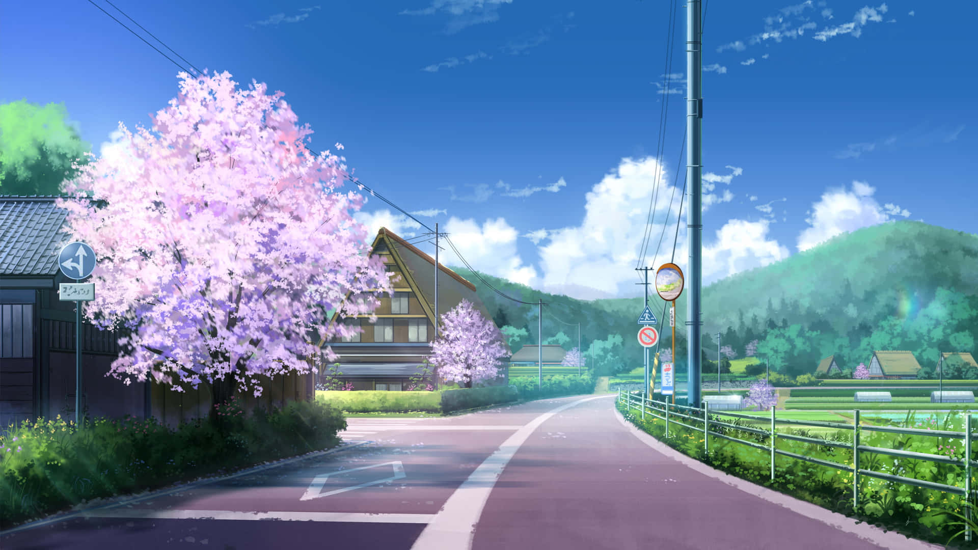 Φόντο με ανθισμένες κερασιές anime — Anime τοπίο GIF Ταπετσαρία