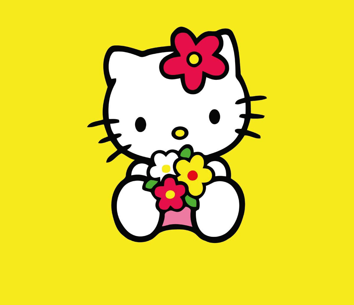 Κίτρινο Hello Kitty PFP με Λουλούδια — Hello kitty GIF Ταπετσαρία