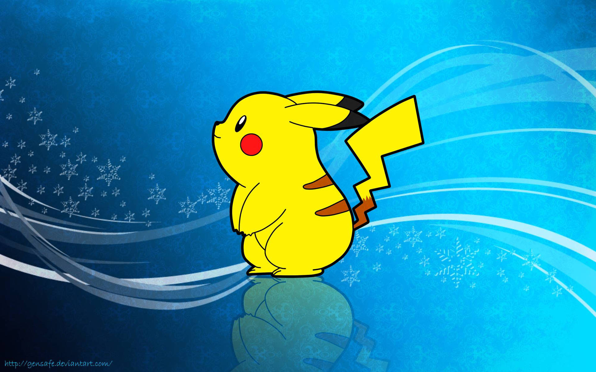 Ταπετσαρία κίτρινου Pikachu που φαίνεται παχουλό και κοιτάζει στο πλάι. — Pikachu Ταπετσαρία