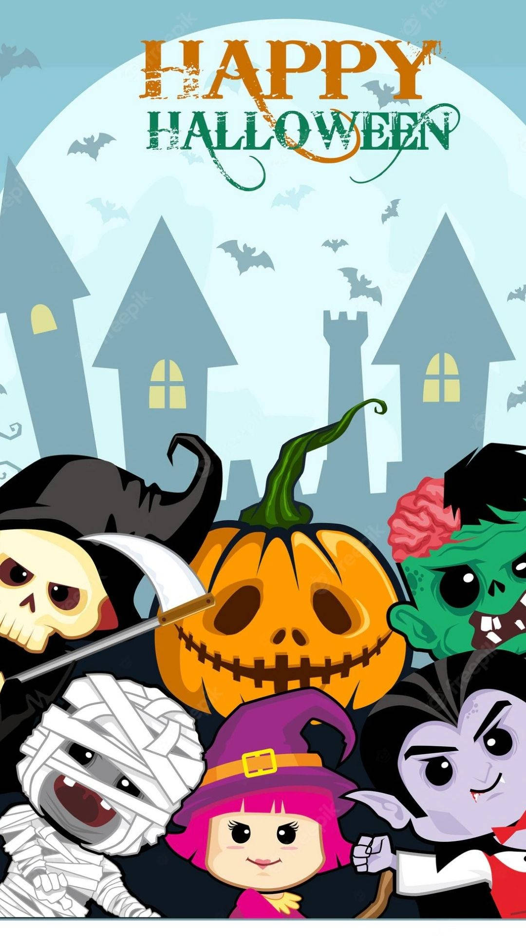 Καρτουνίστικοι Χαρακτήρες του Halloween που Κρυφοκοιτάζουν Ταπετσαρία