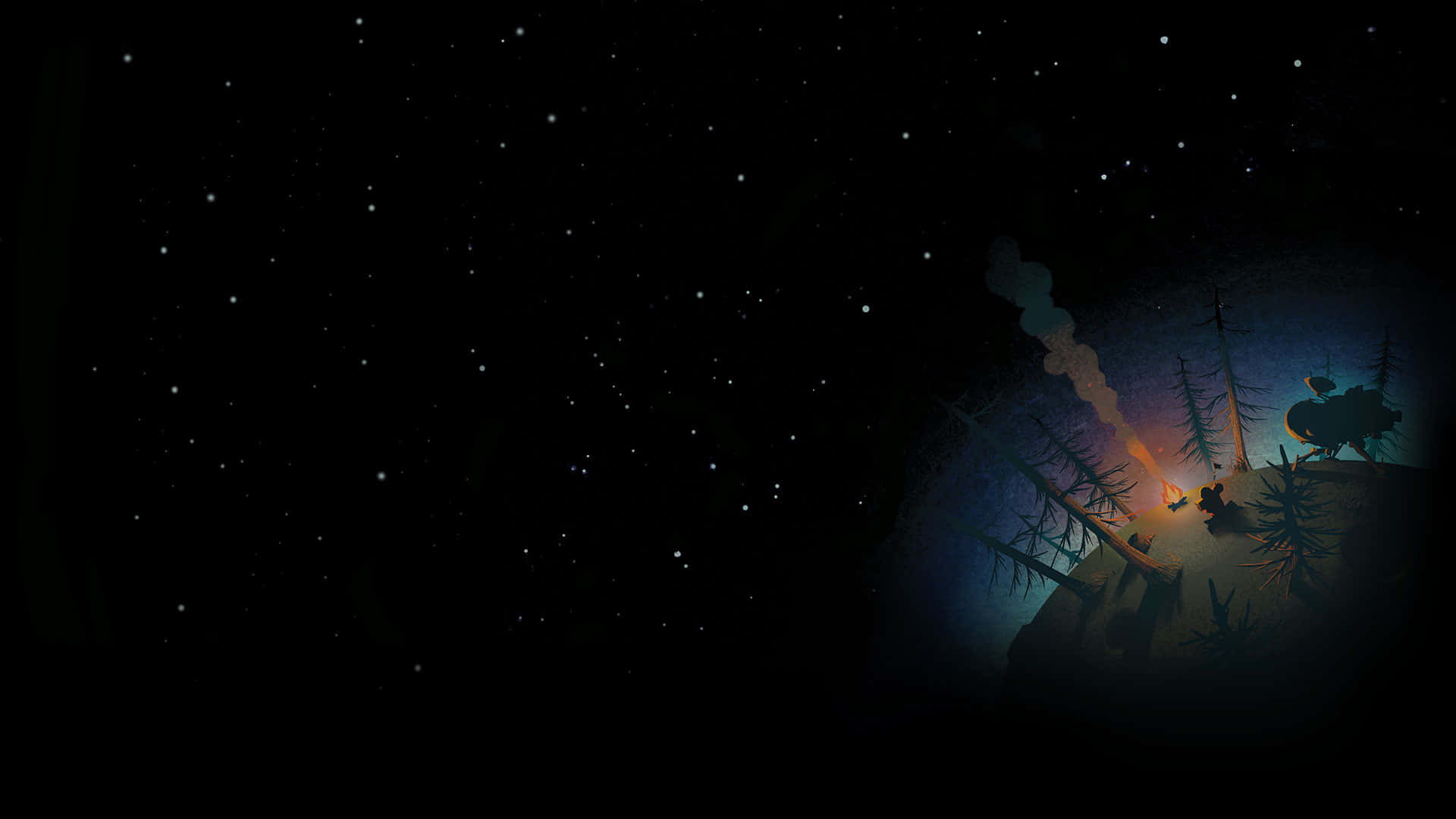 Κατασκήνωση στο Outer Wilds κάτω από έναστρη νύχτα Ταπετσαρία