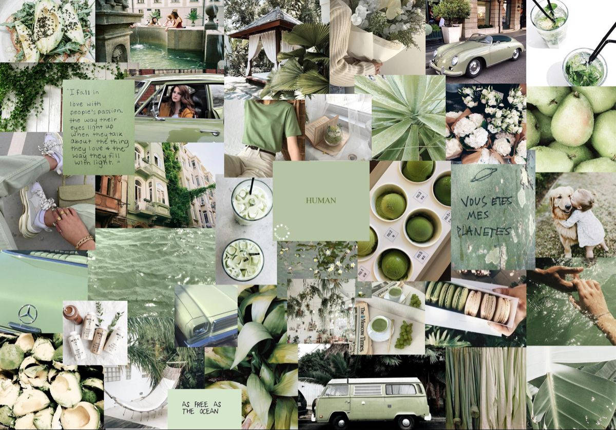Κολάζ Αισθητικής Matcha Green για Φορητό Υπολογιστή Ταπετσαρία