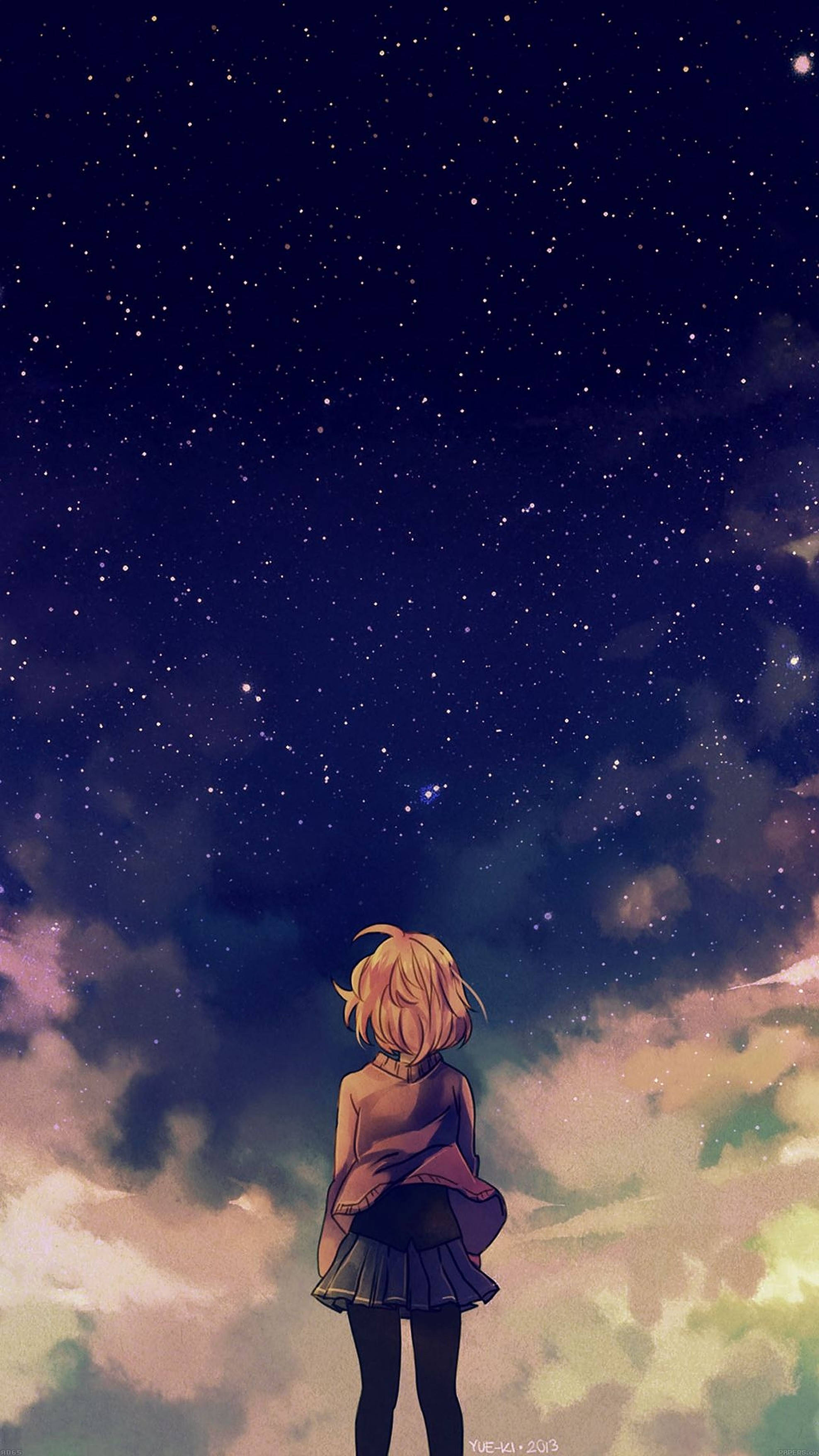 Κορίτσι Anime Έναστρος Ουρανός iPhone Ταπετσαρία