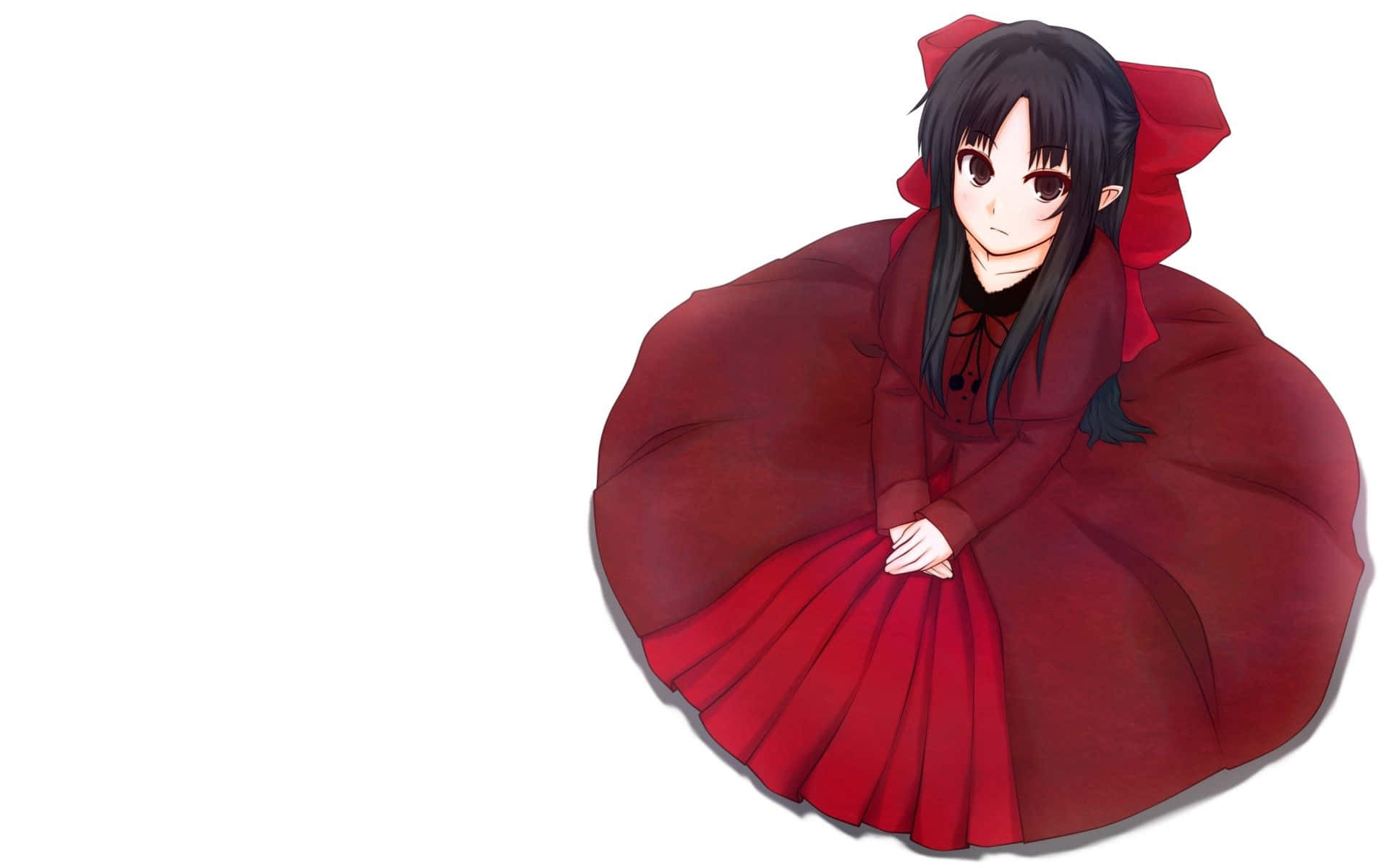 Κορίτσι anime με κόκκινο σεμνό φόρεμα Ταπετσαρία