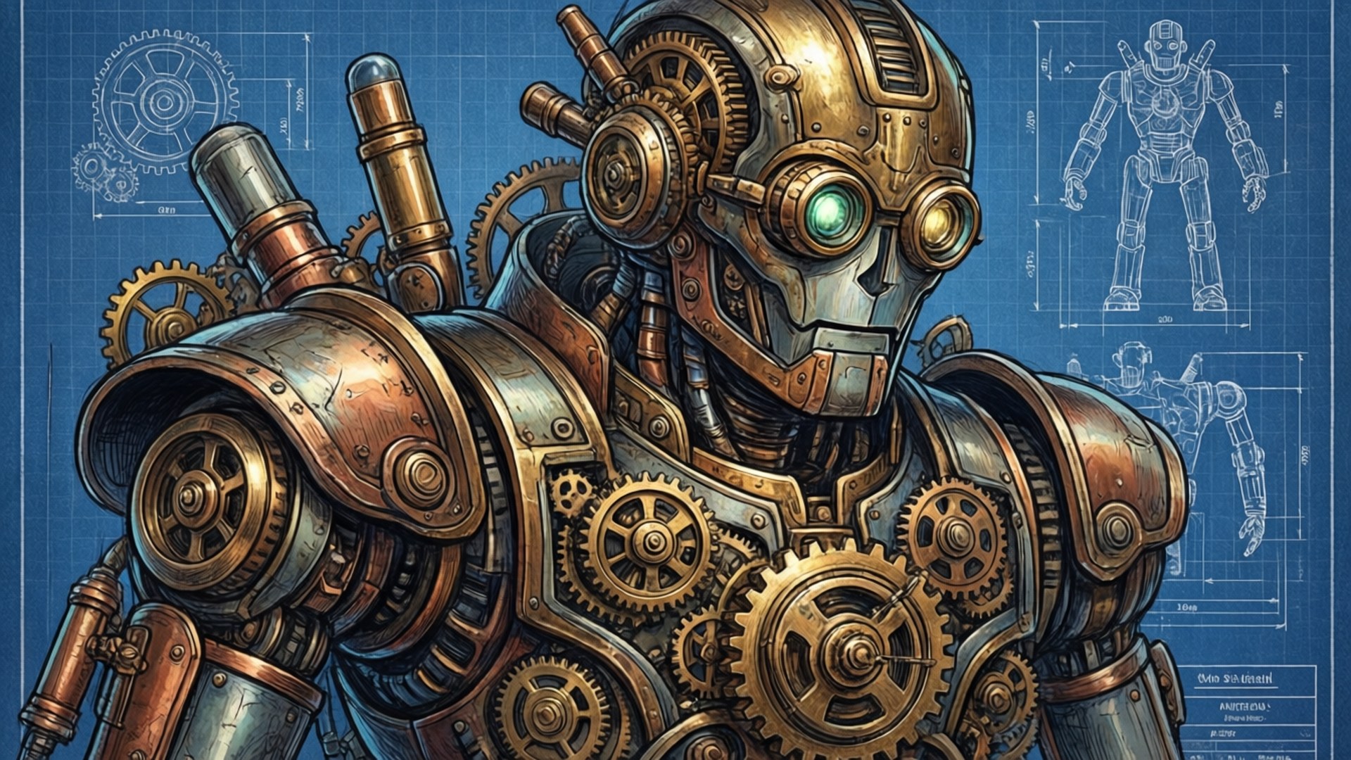 Κουλ σχέδιο ρομπότ στυλ steampunk Ταπετσαρία