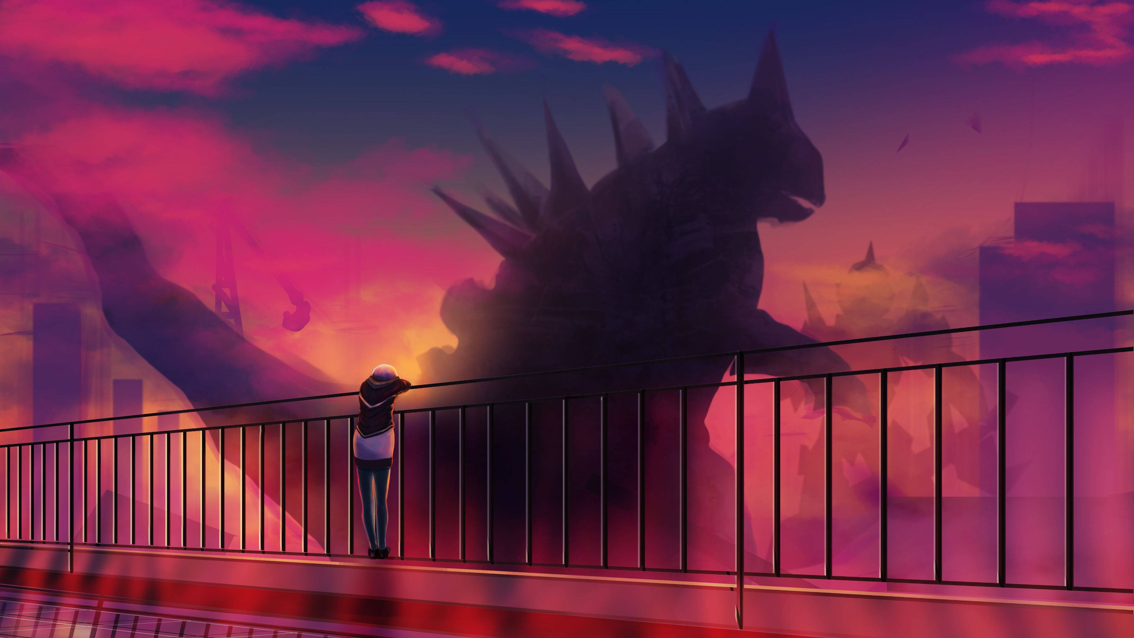 Κόκκινο Anime Godzilla Ταπετσαρία