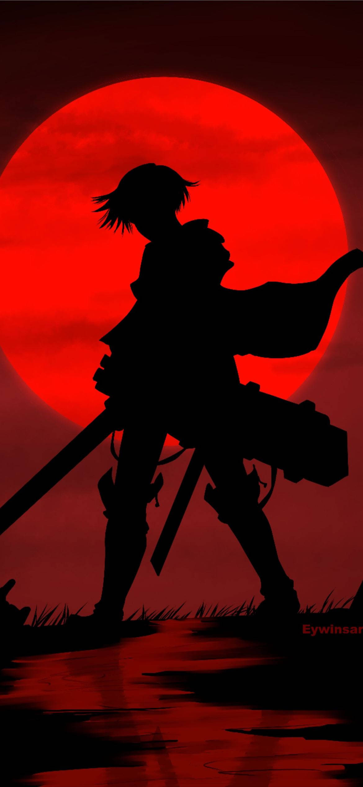 Κόκκινο Φεγγάρι Σιλουέτα Levi Attack on Titan iPhone Ταπετσαρία