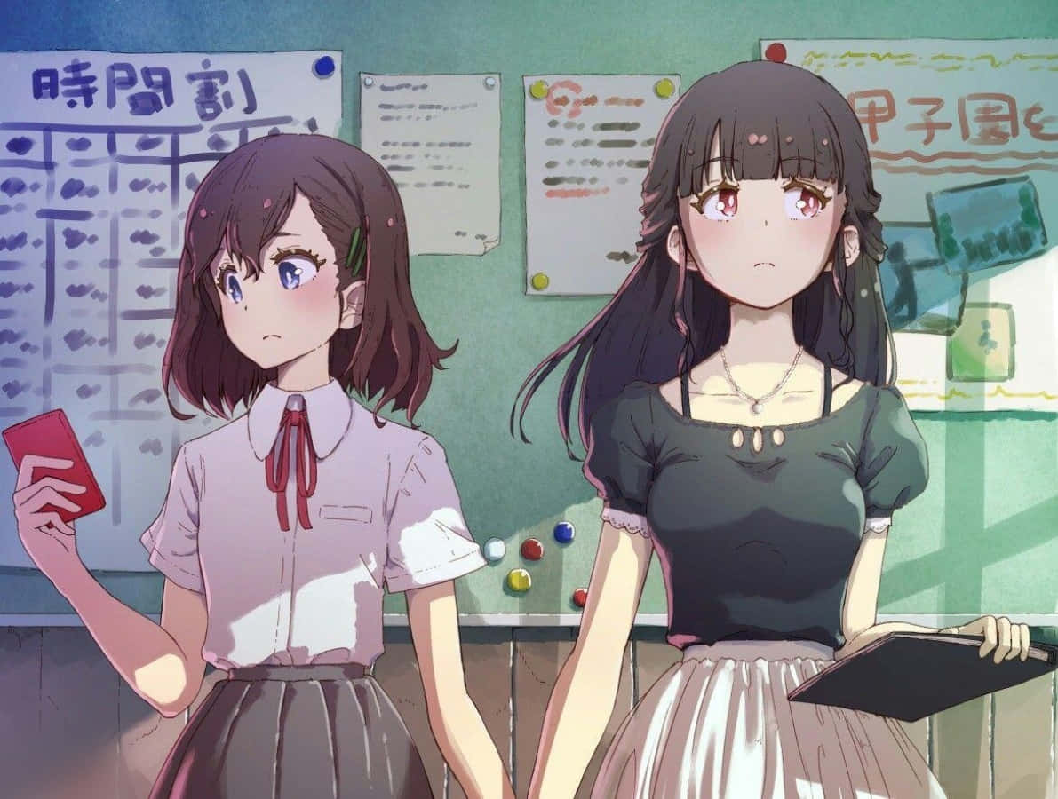Λεσβιακό Anime Κορίτσι Σχολείου στην Τάξη Ταπετσαρία