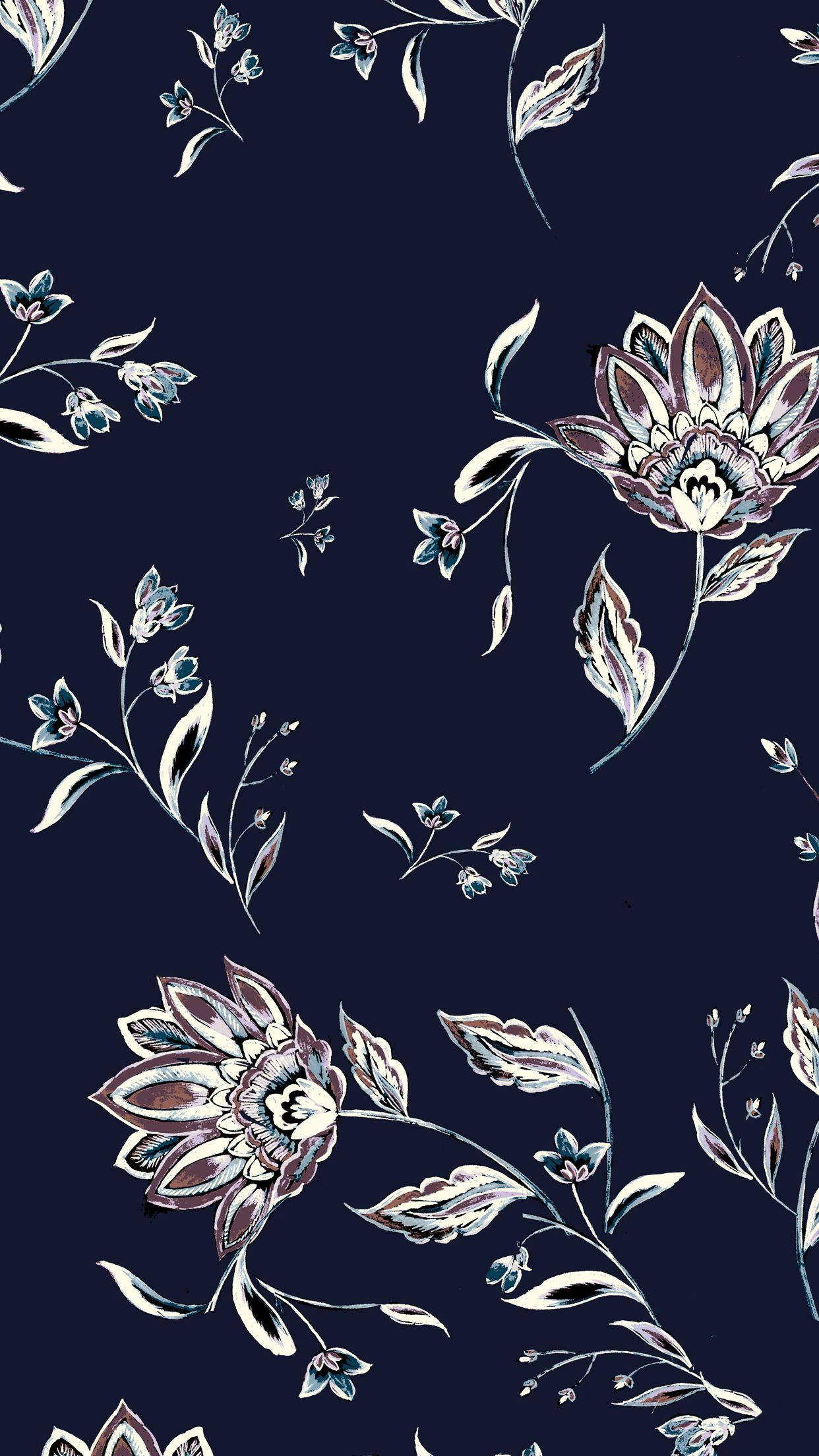 Λευκά Περιγράμματα Λουλουδιών Floral iPhone Ταπετσαρία