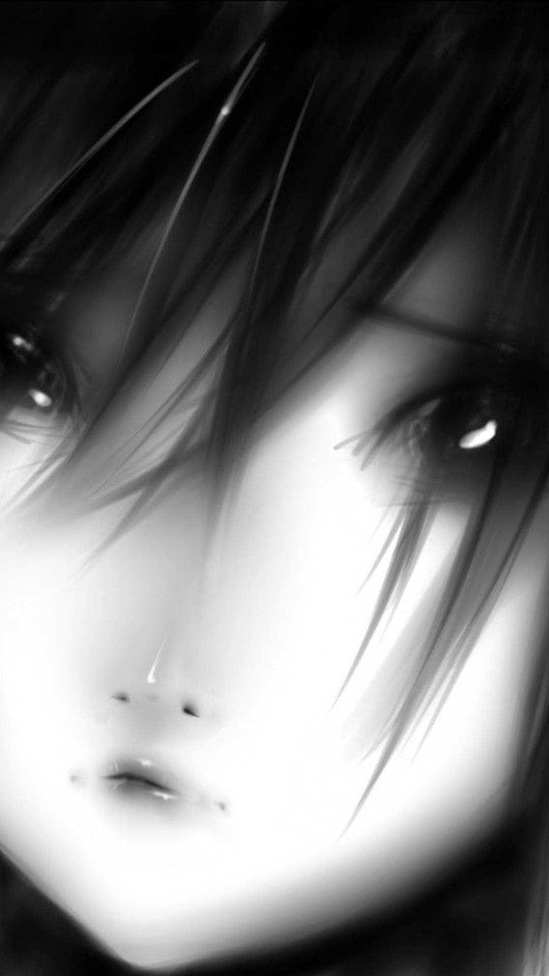 Λυπημένο Anime Κορίτσι Ασπρόμαυρο Κοντινό Πλάνο Ταπετσαρία