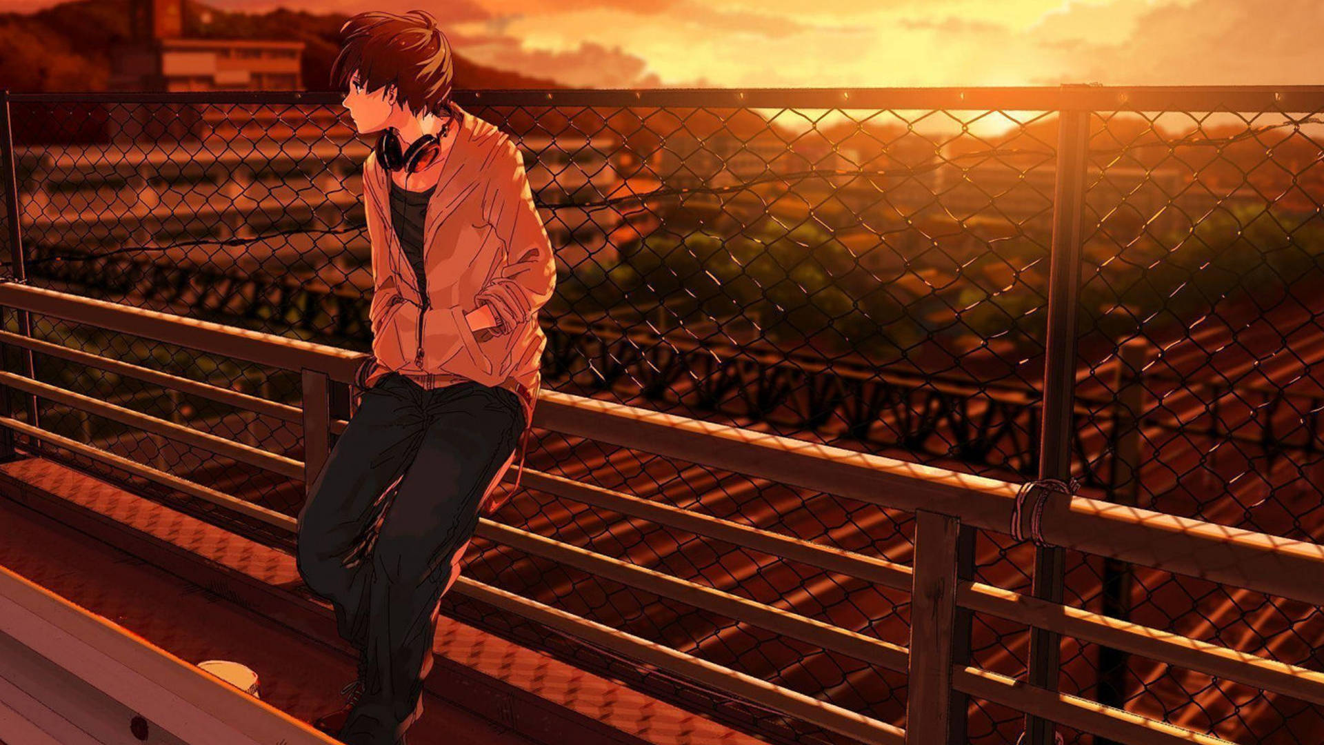 Λυπημένο Αγόρι Anime 4K με Ακουστικά — Λυπημένο anime GIF Ταπετσαρία