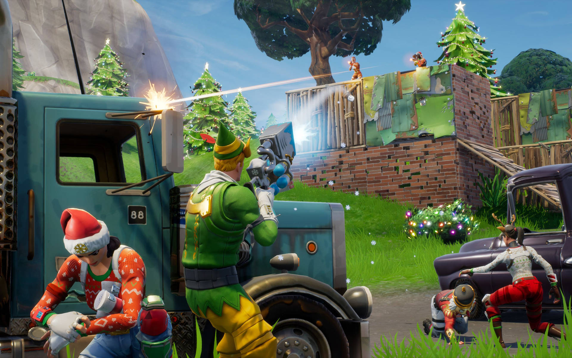 Μια ταπετσαρία Battle Royale σε χριστουγεννιάτικη περίοδο από το παιχνίδι Fortnite. — Fortnite Ταπετσαρία