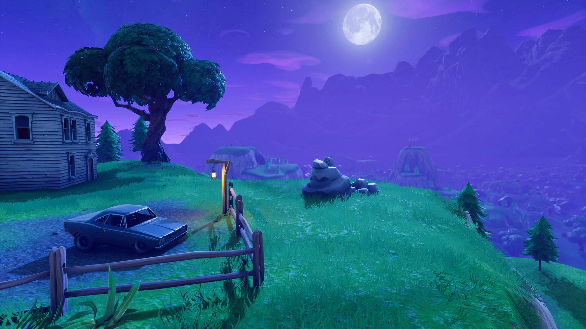 Νυχτερινή και γαλήνια θέα με πανσέληνο στο Fortnite ταπετσαρία HD.