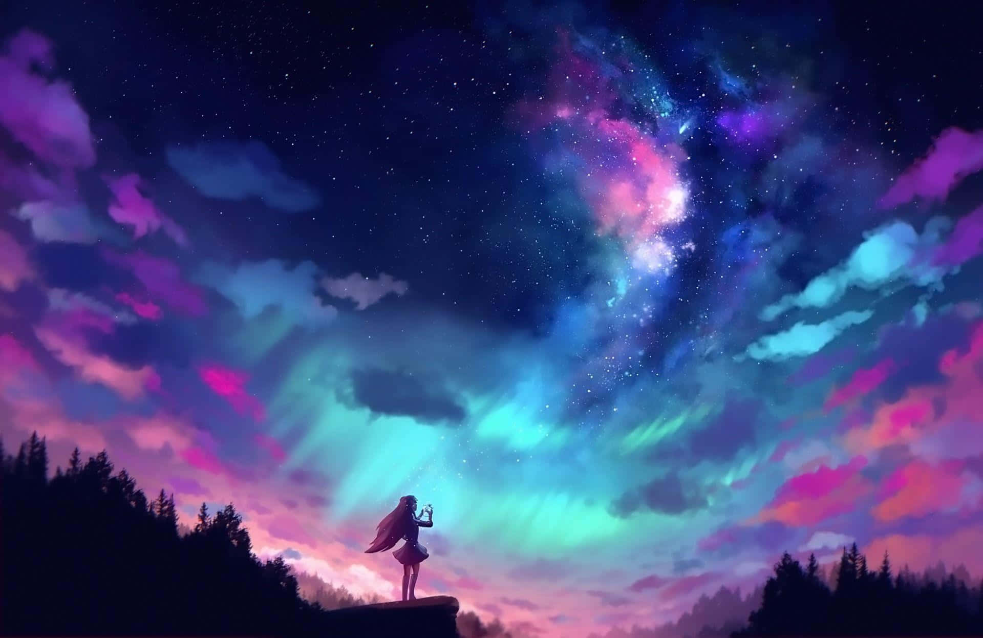 Μαγευτικό Μωβ Τοπίο Anime Ταπετσαρία
