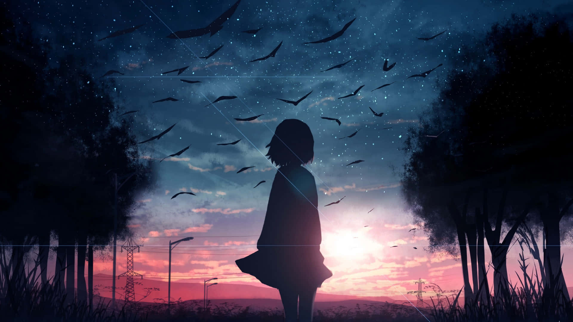 Μαγευτικό Τοπίο Ηλιοβασιλέματος Anime Ταπετσαρία