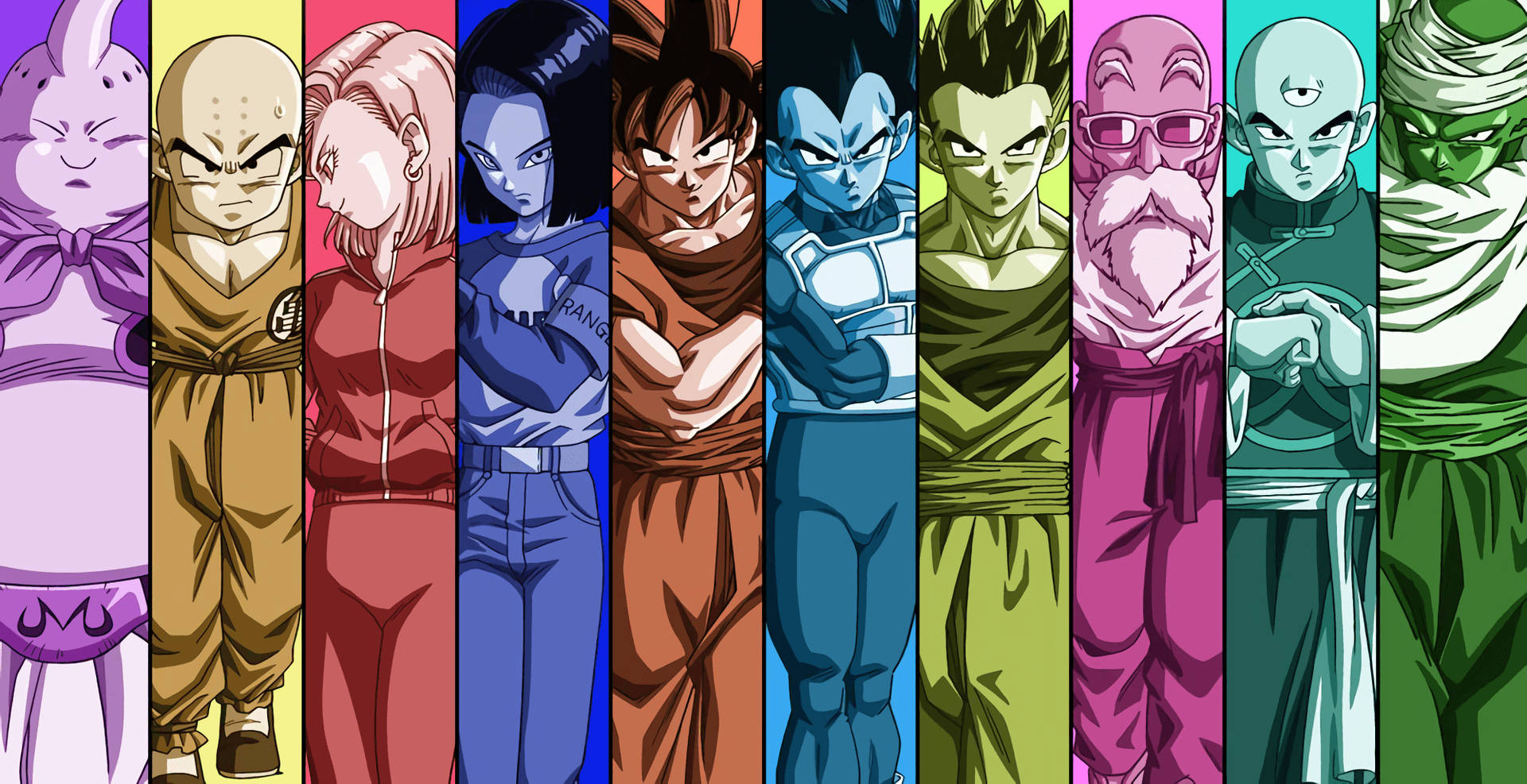 Χαρακτήρες Dragon Ball με πολύχρωμες στολές super broly, χαρακτήρες anime super saiyans. — Dragon Ball Ταπετσαρία