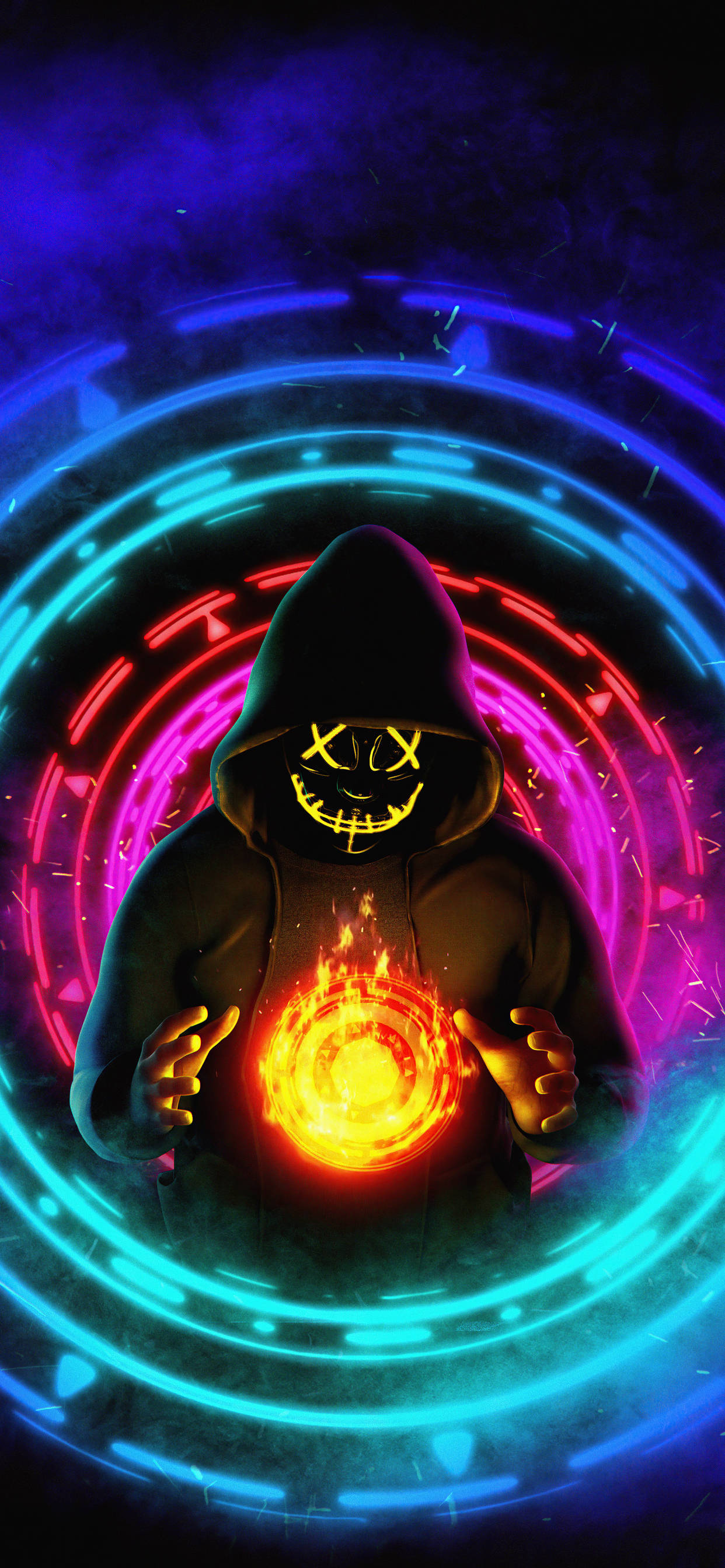 Μασκοφόρος Άνδρας Φωτιά Chakra Ταπετσαρία