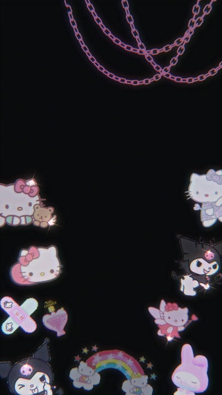 Μαύρη Hello Kitty και χαρακτήρες Sanrio Ταπετσαρία