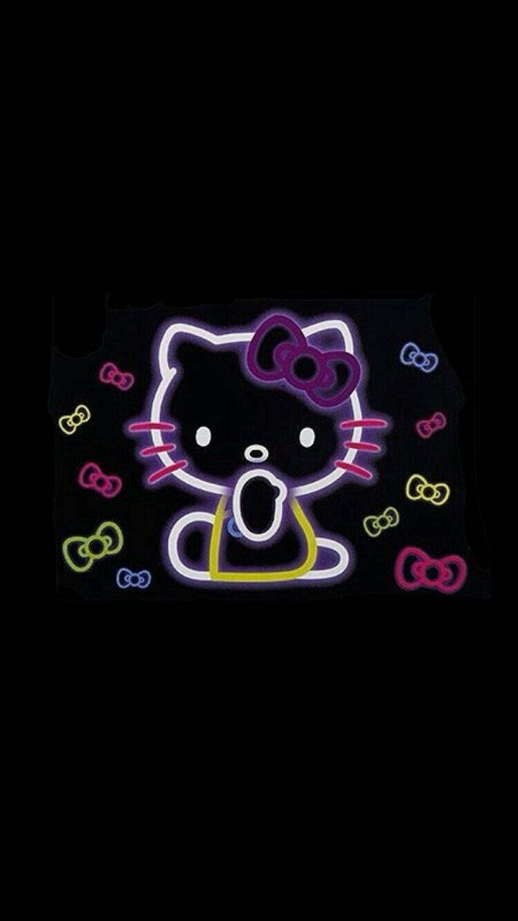Μαύρη Neon Hello Kitty με Κορδέλες Ταπετσαρία