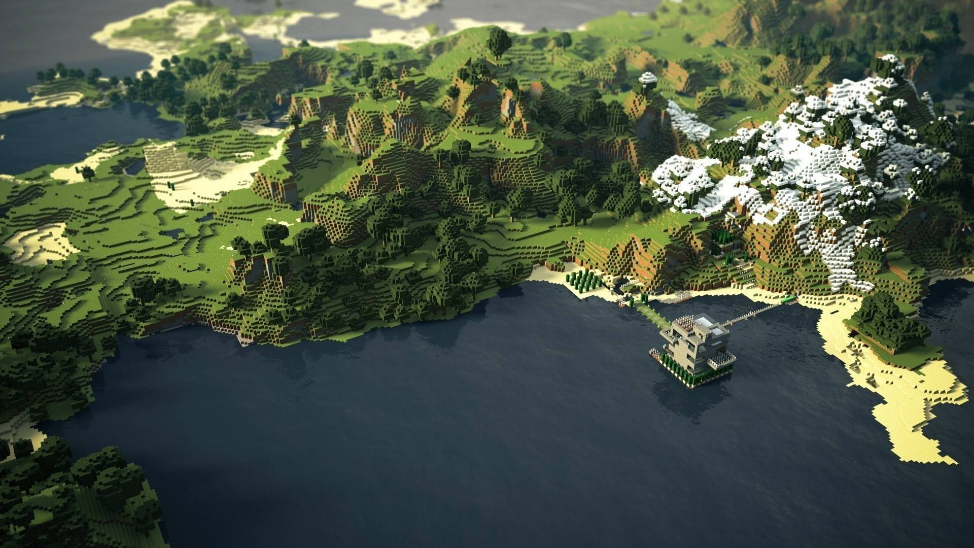 Ταπετσαρία Minecraft με πράσινο δάσος, λίμνη και βιώμα — Minecraft Ταπετσαρία