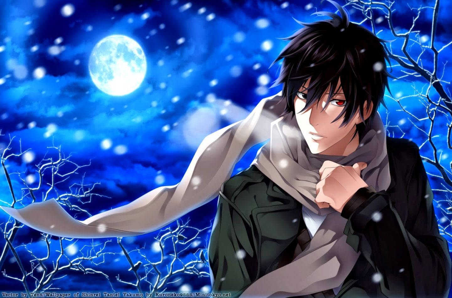 Χειμωνιάτικη νύχτα με χιόνι anime αγόρι HD ταπετσαρία — Anime Boy Ταπετσαρία