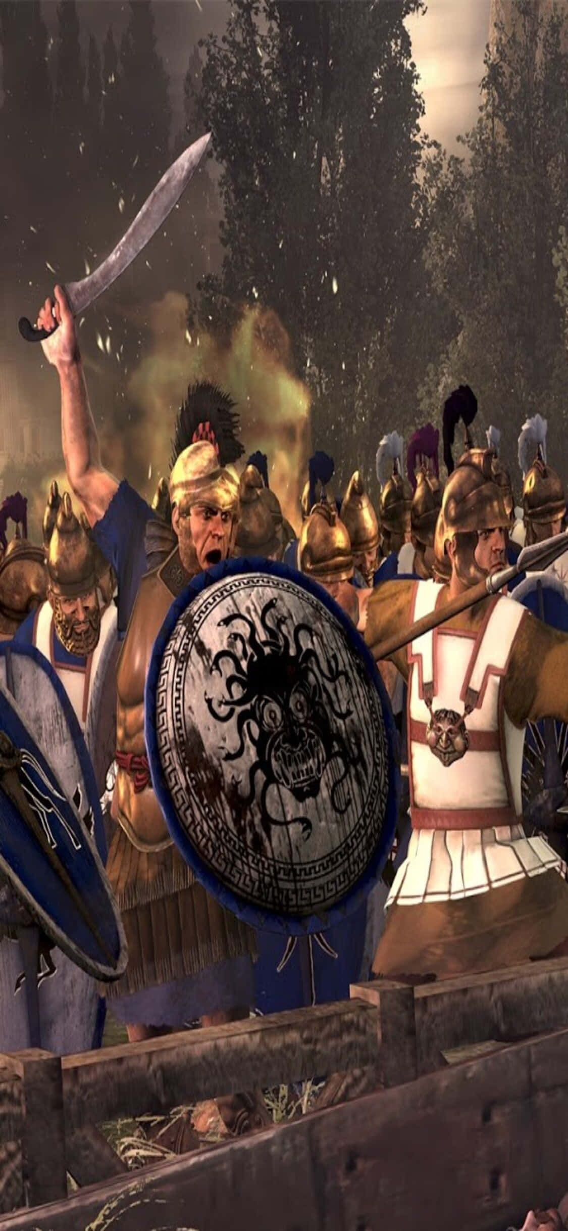 μια ομάδα ανθρώπων με πανοπλίες και ασπίδες Ταπετσαρία