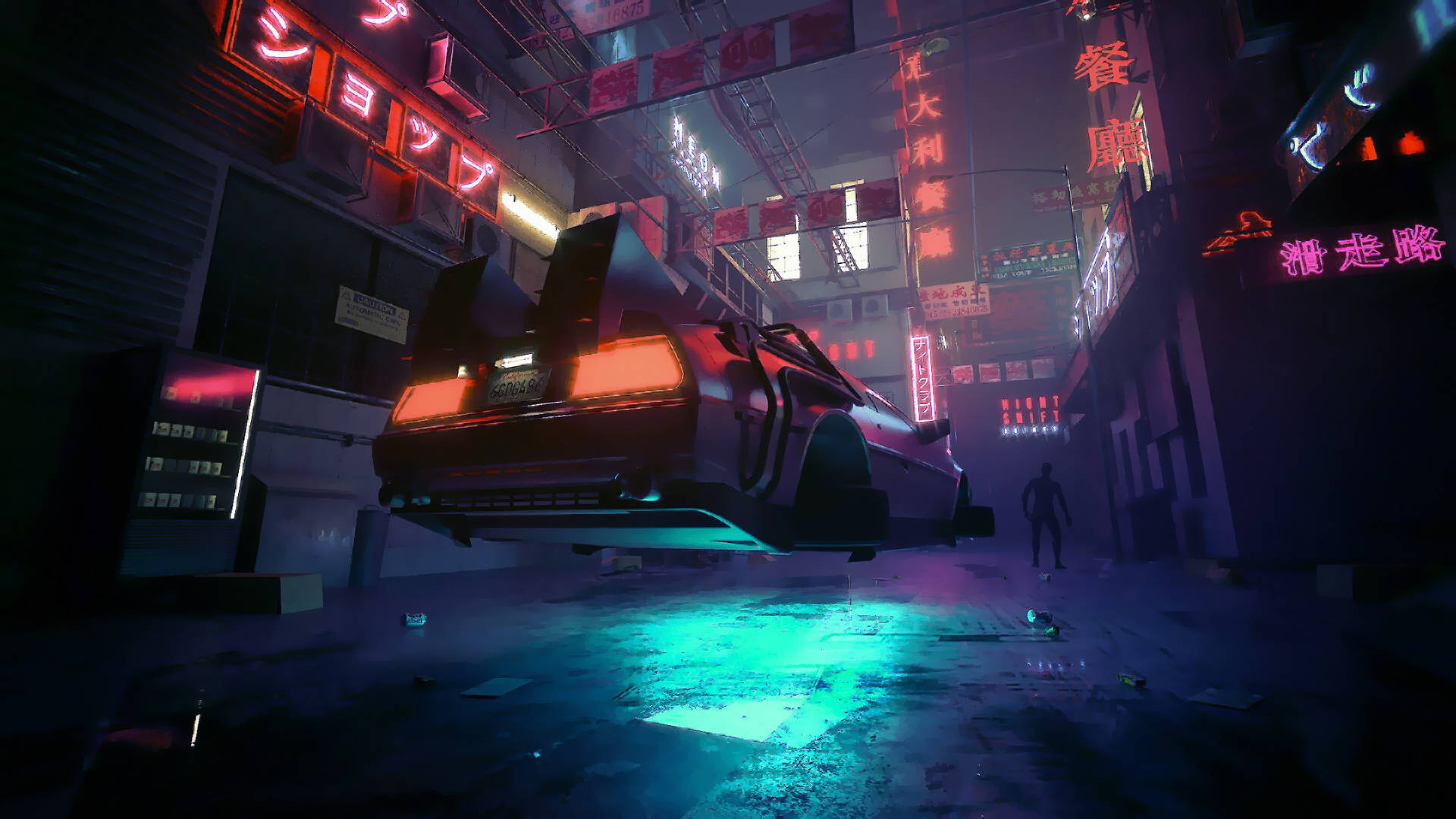 Μοναδικό Cyberpunk φόντο για φορητό υπολογιστή με DeLorean Ταπετσαρία