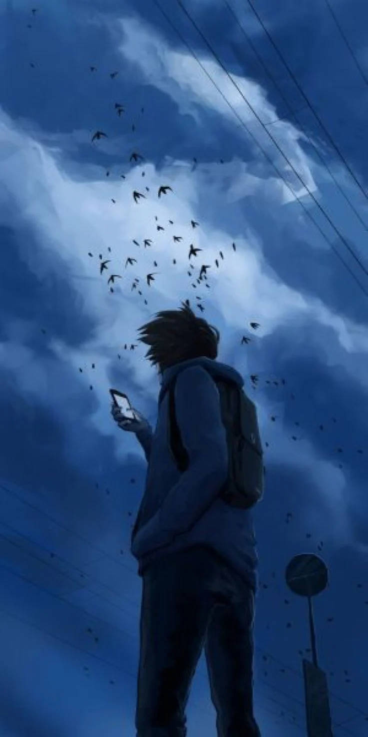 Μοναχικό Αγόρι Anime Κάτω από Σκοτεινό Ουρανό Ταπετσαρία