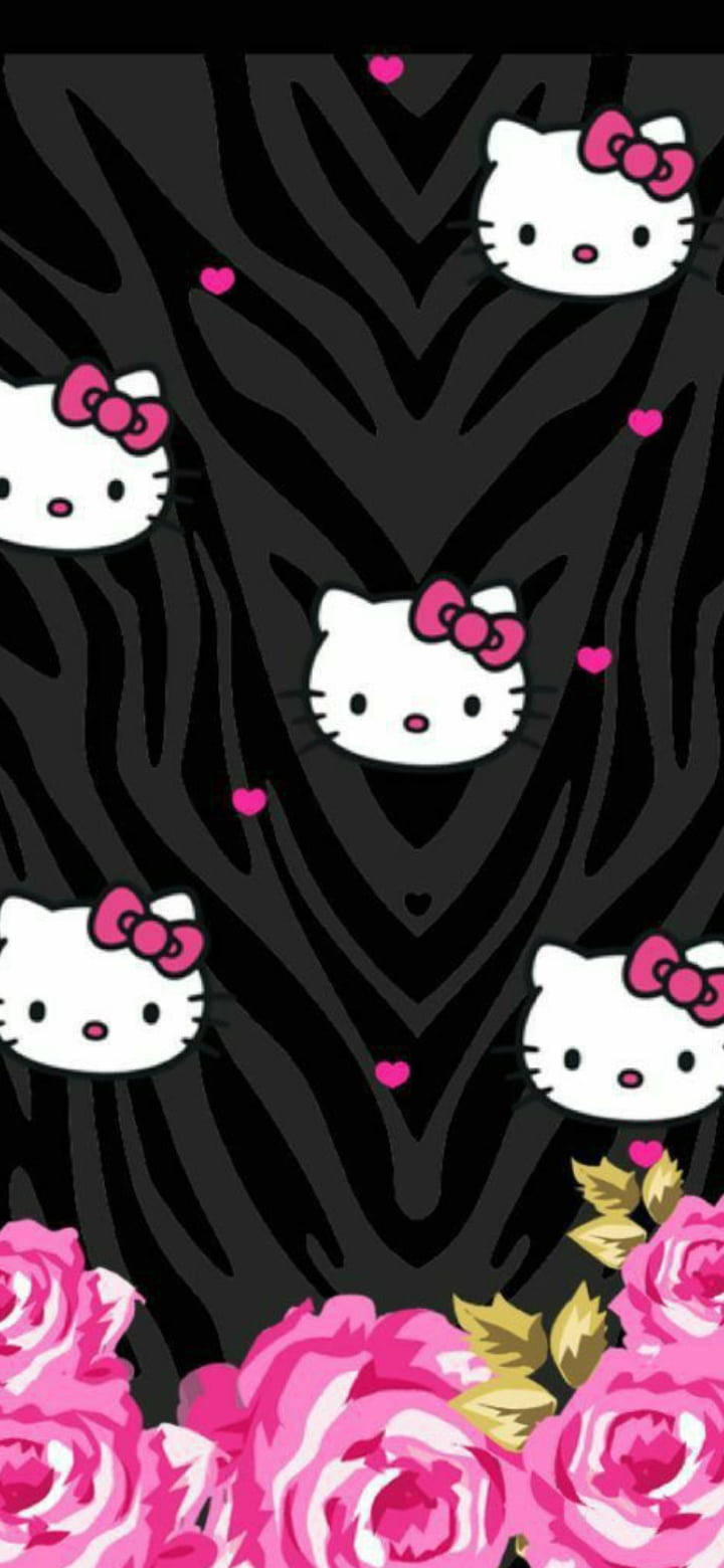 Μοτίβο Ζώων σε Μαύρο Hello Kitty Ταπετσαρία
