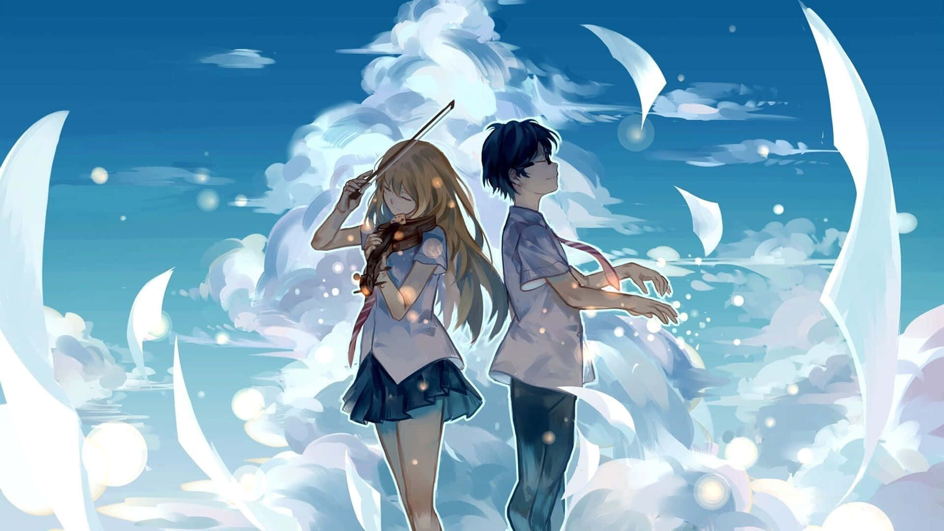 Μπλε αισθητική anime επιτραπέζια όμορφο ζευγάρι στον ουρανό Ταπετσαρία