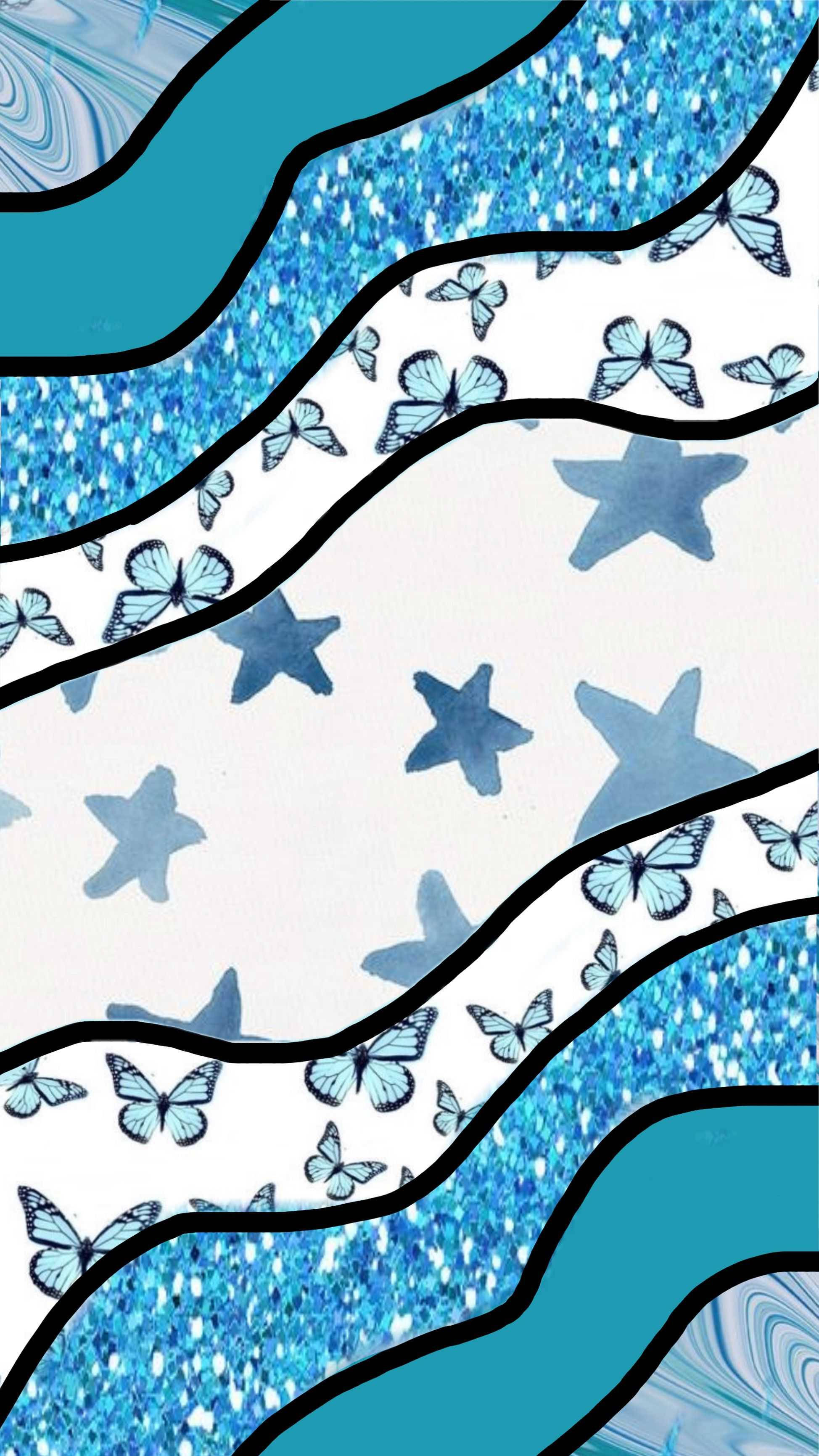 Μπλε Θέμα Preppy PFP Στρώσεις και Καμπύλες Ταπετσαρία