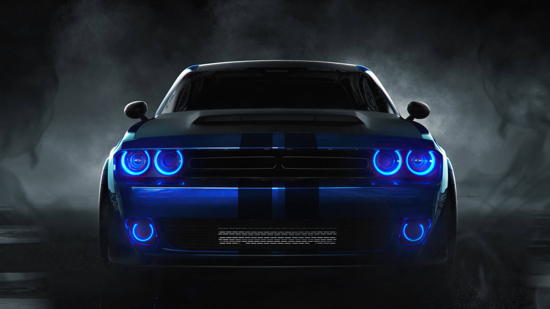 Μπροστινό 2018 Μπλε Dodge Challenger — Σκοτεινό Ταπετσαρία