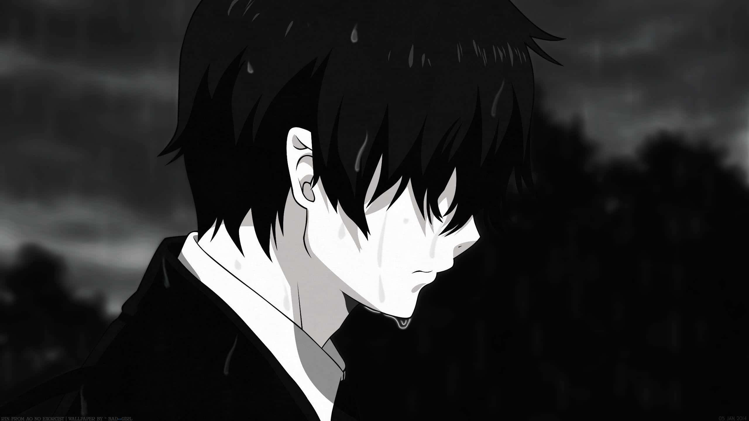 Μυστηριώδης χαρακτήρας anime σε ασπρόμαυρο Ταπετσαρία