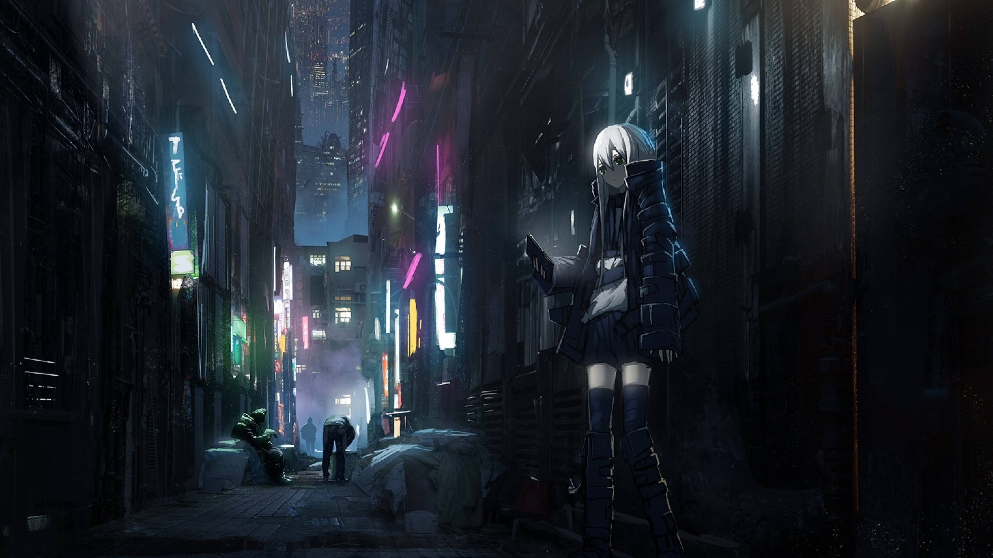 Μυστικό Σκοτεινό Αστικό Τοπίο Anime Ταπετσαρία