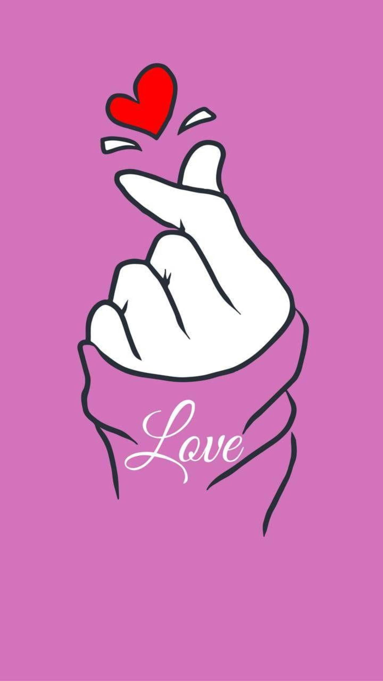 Μωβ Saranghae Finger Heart Ταπετσαρία