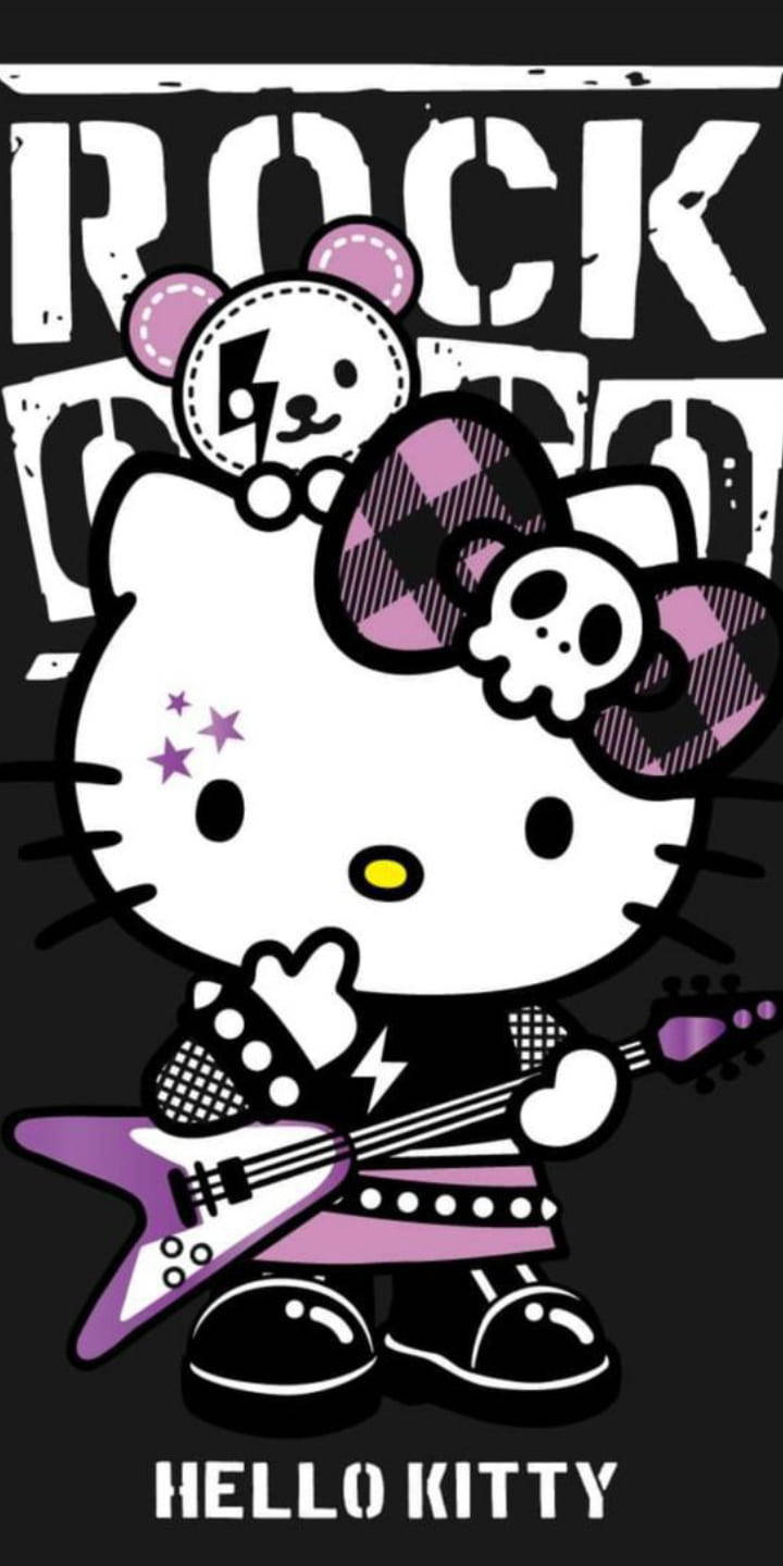 Μωβ και Μαύρη Hello Kitty Rockstar Ταπετσαρία