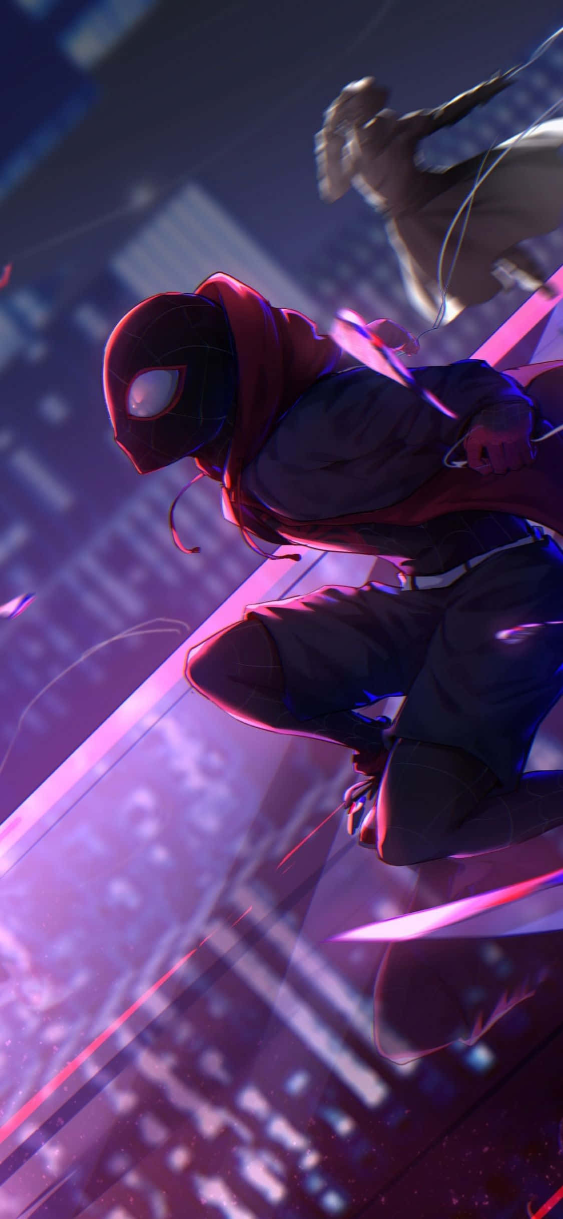 Μωβ Νέον Φως Spider Man Miles Morales iPhone Ταπετσαρία